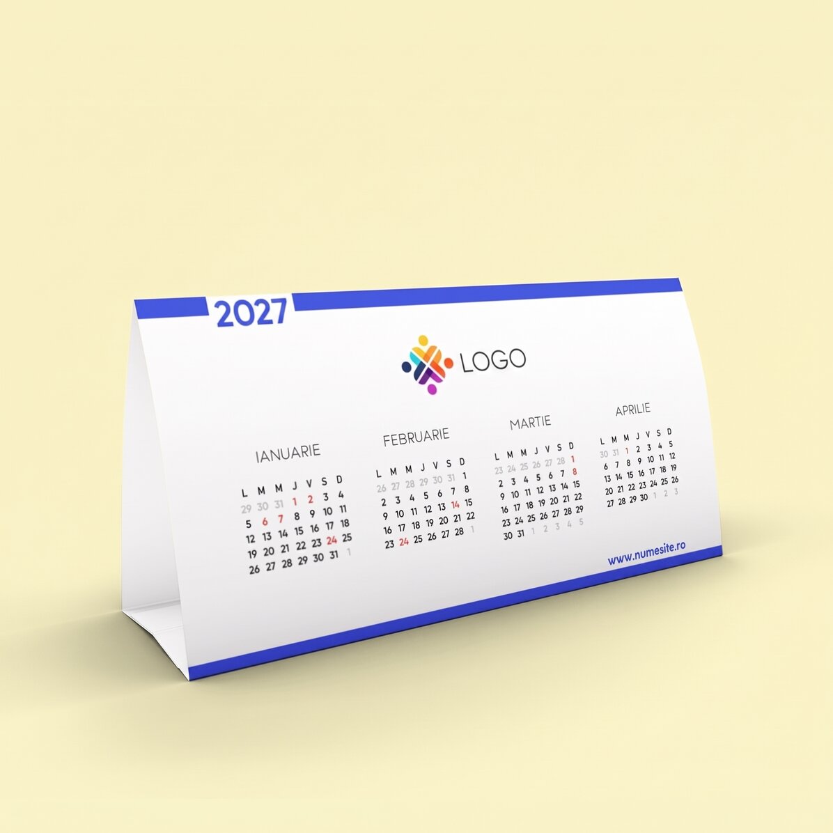Personalised desk calendar with logo and message