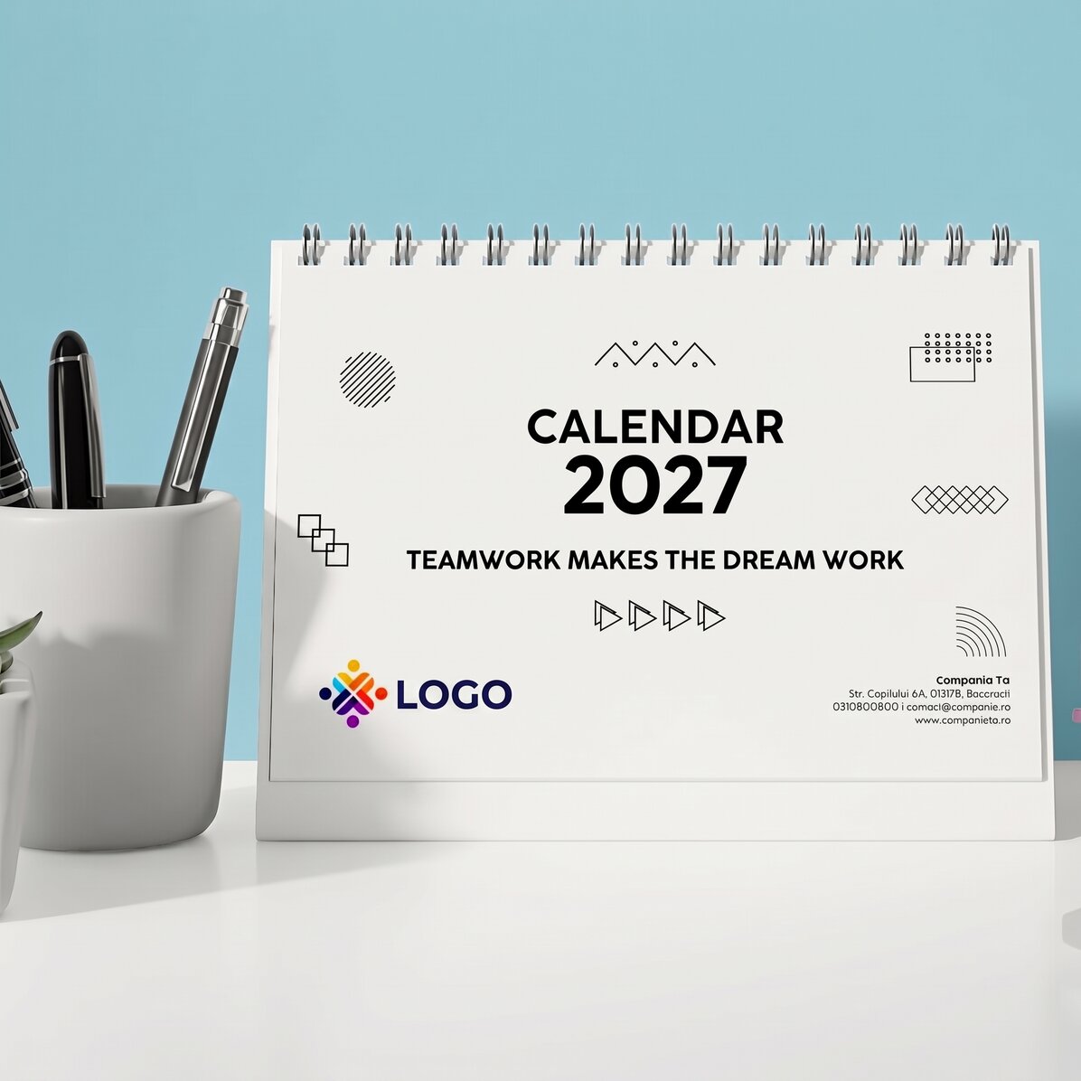 Personalised desk calendar with logo and text