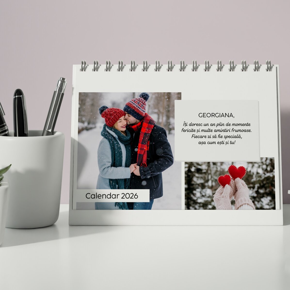 Calendar de birou personalizat cu mesaj și poze