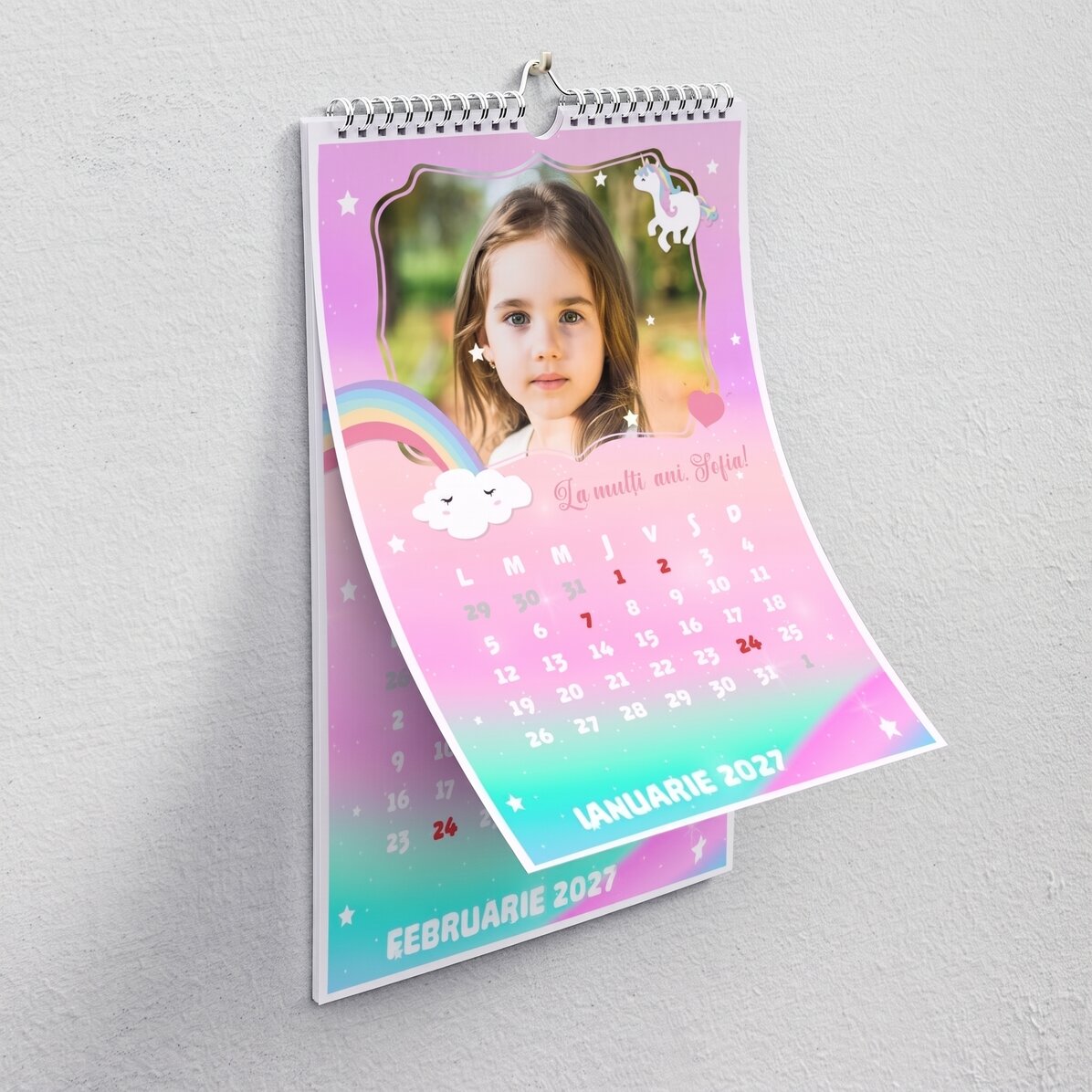 Calendar personalizat pentru copii cu poze și text - Unicorn