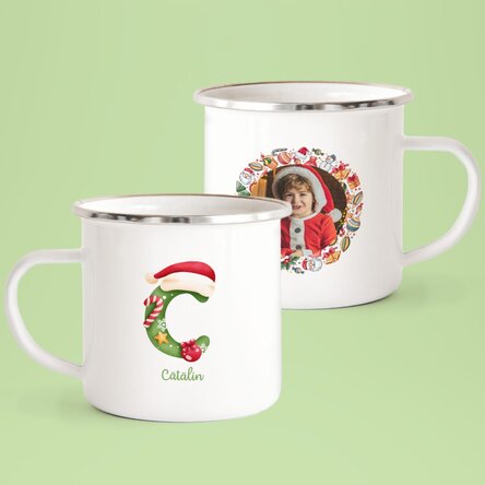Cană emailată personalizată cu text și o poză - Christmas