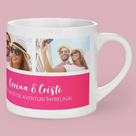 Cană espresso personalizată cu 3 poze și text