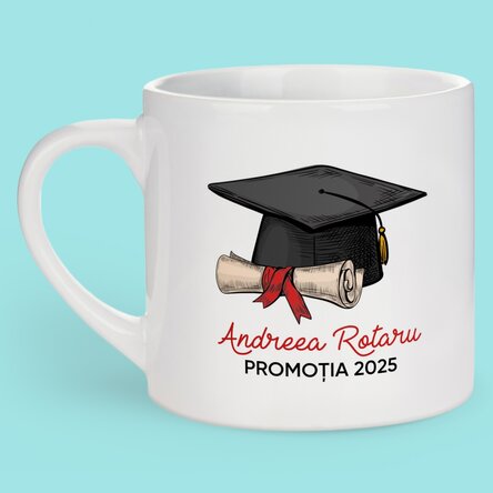 Cană espresso personalizată cu mesaj - Absolvire