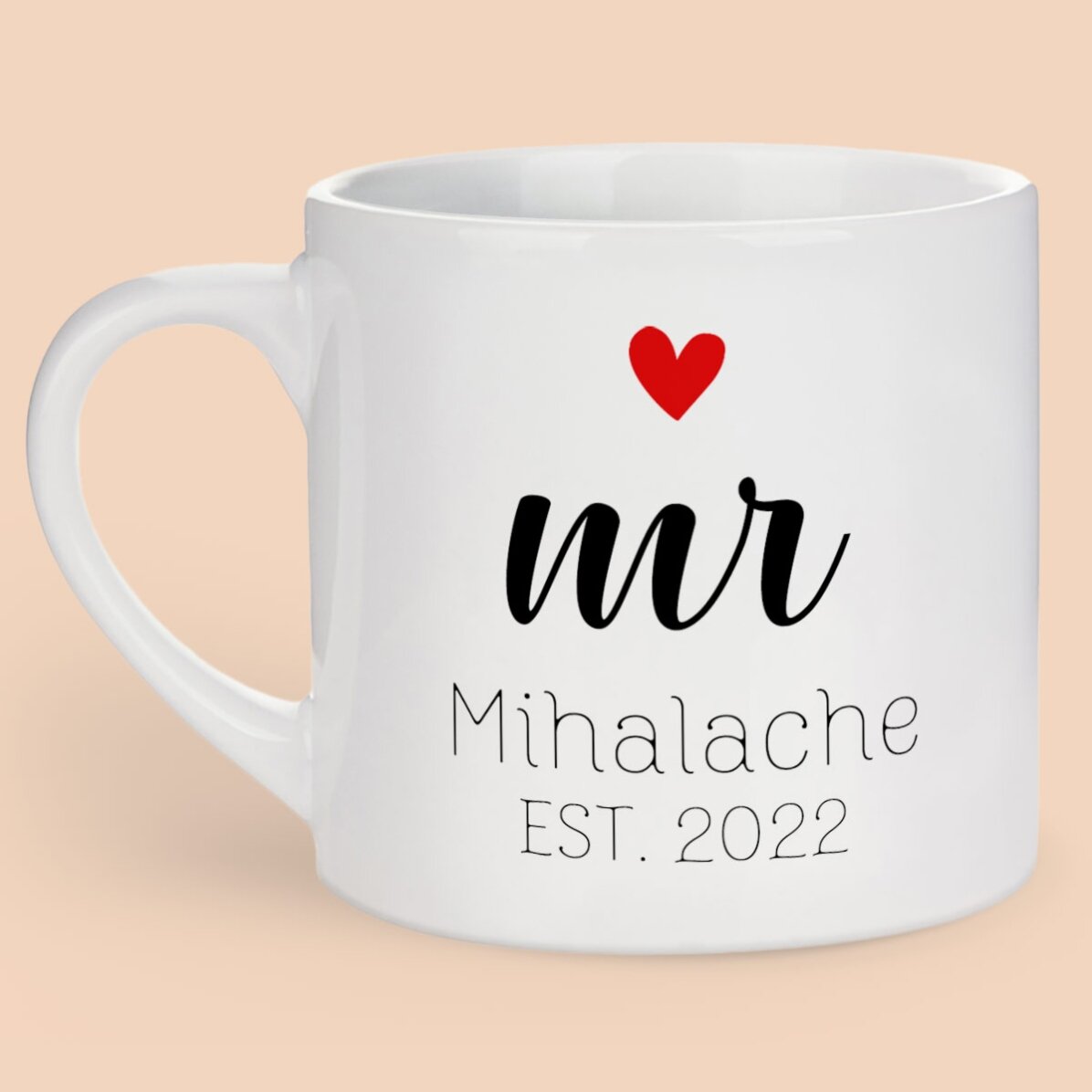 Cană espresso personalizată cu mesaj - Mrs & Mr
