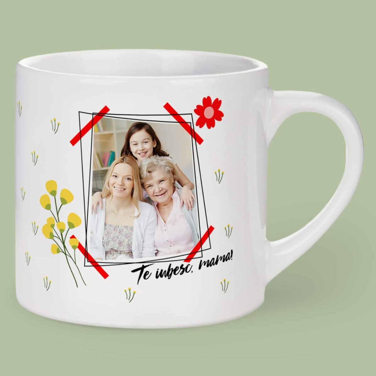 Cană espresso personalizată  cu o poză și text - Te iubesc, mama!