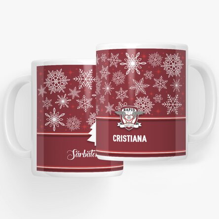 Cană FC Rapid personalizată cu text - Fulgi de zăpadă