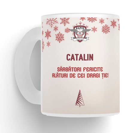 Cană sticlă mată FC Rapid personalizată cu poză și text - Christmas Joy