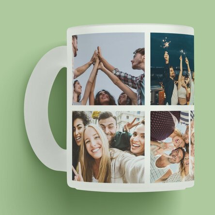 Cană sticlă mată personalizată cu 6 poze și mesaj