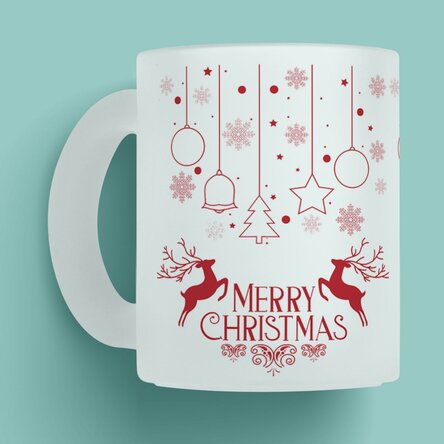 Cană sticlă mată personalizată cu logo - Renii lui Moș Crăciun