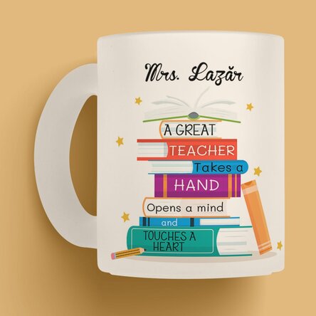 Cană sticlă mată personalizată cu mesaj - Books