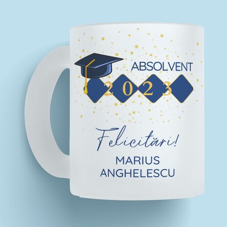 Cană sticlă mată personalizată cu mesaj de absolvire
