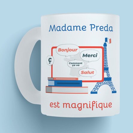 Cană sticlă mată personalizată cu mesaj - Profesoară de Franceză