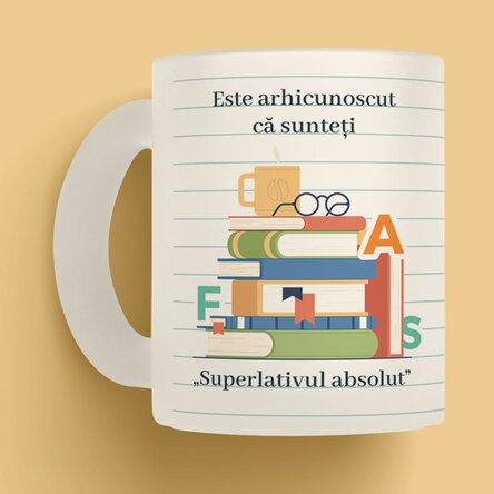 Cană sticlă mată personalizată cu mesaj - Profesor de Română