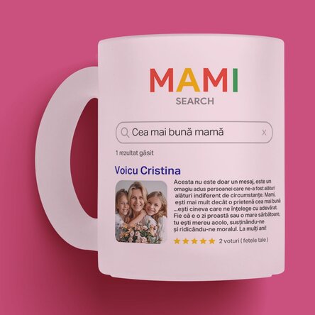 Cană sticlă mată personalizată cu o poză și text - Search