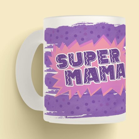 Cană sticlă mată personalizată cu poză pentru mama - Super Mama 