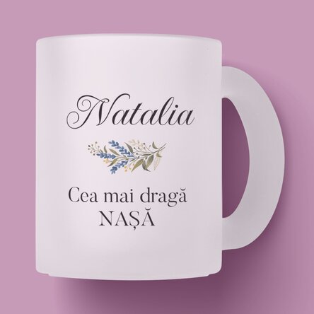 Cană sticlă mată personalizată cu poză și mesaj - Cea mai dragă 