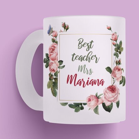 Cană sticlă mată personalizată cu text - Best teacher 