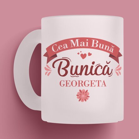 Cană sticlă mată personalizată cu text - Cea mai bună bunică