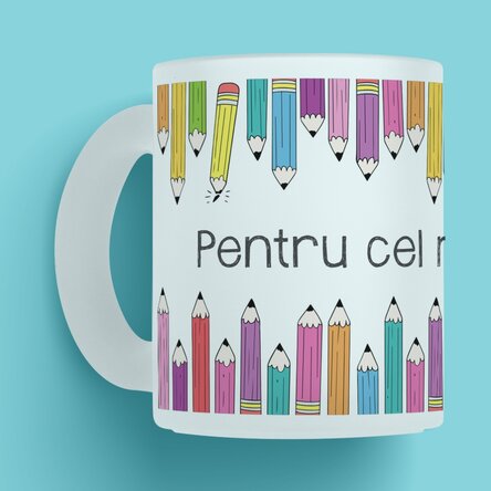 Cană sticlă mată personalizată cu text - Creioane colorate 