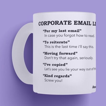 Cană sticlă mată personalizată cu text - Email corporatist 