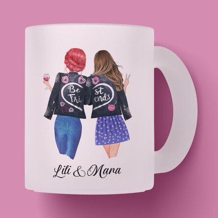 Cană sticlă mată personalizată cu text - Good friends 