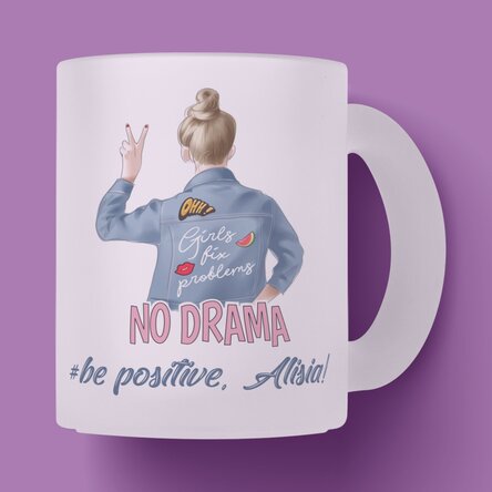Cană sticlă mată personalizată cu text - No drama 