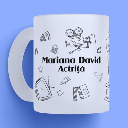 Cană mată personalizată cu text pentru actori - Hand drawn set