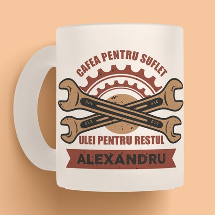 Cană mată personalizată cu text pentru mecanici - Chei fixe
