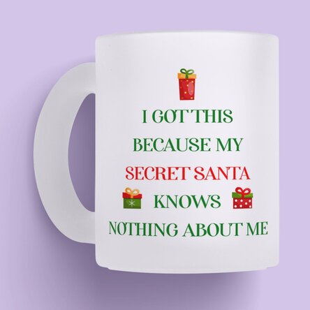 Cană sticlă mată personalizată cu text - Secret Santa