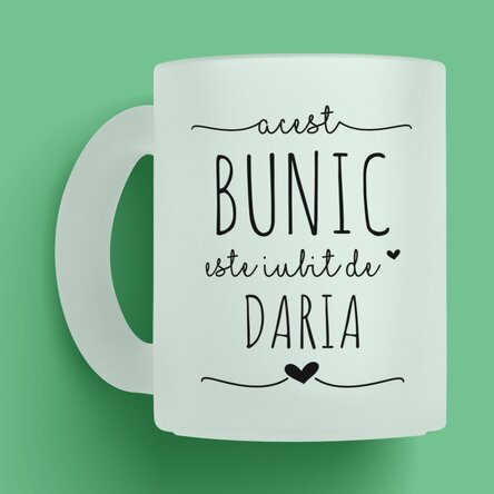 Cană sticlă mată personalizată cu text și poză - Bunicul iubit