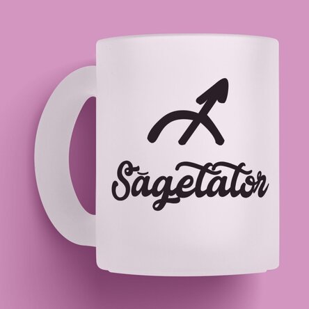 Cană sticlă mată zodiac personalizată cu poză și text - Săgetător 