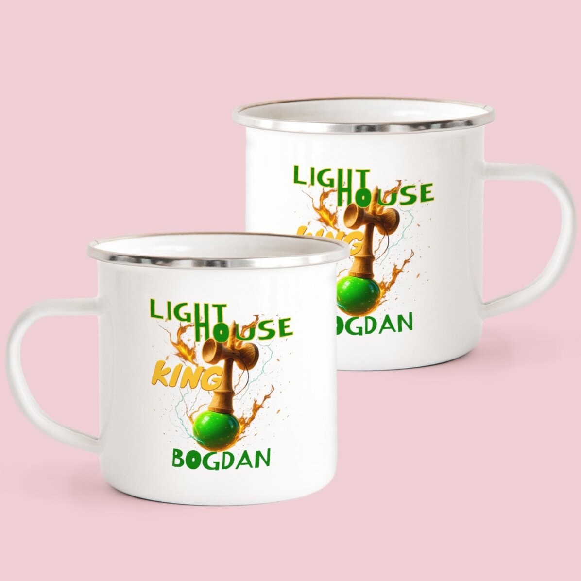 Cană metalică emailată cu nume pentru copii - Lighthouse King