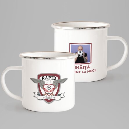 Cană metalică emailată FC Rapid personalizată cu poză și text