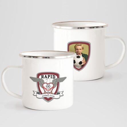 Cană metalică emailată FC Rapid personalizată cu poză 