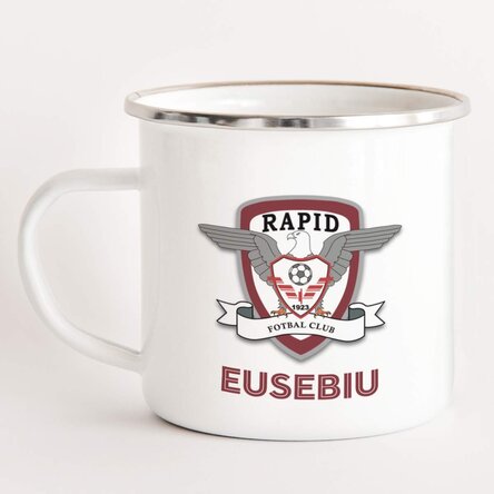 Cană metalică emailată FC Rapid personalizată cu text