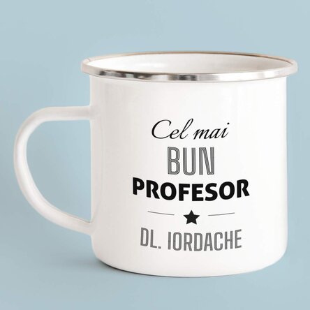 Cană metalică emailată personalizată cu mesaj - Teacher