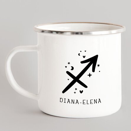 Cană metalică emailată personalizată cu mesaj - Zodia Săgetător