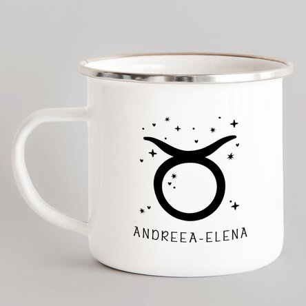 Cană metalică emailată personalizată cu mesaj - Zodia Taur