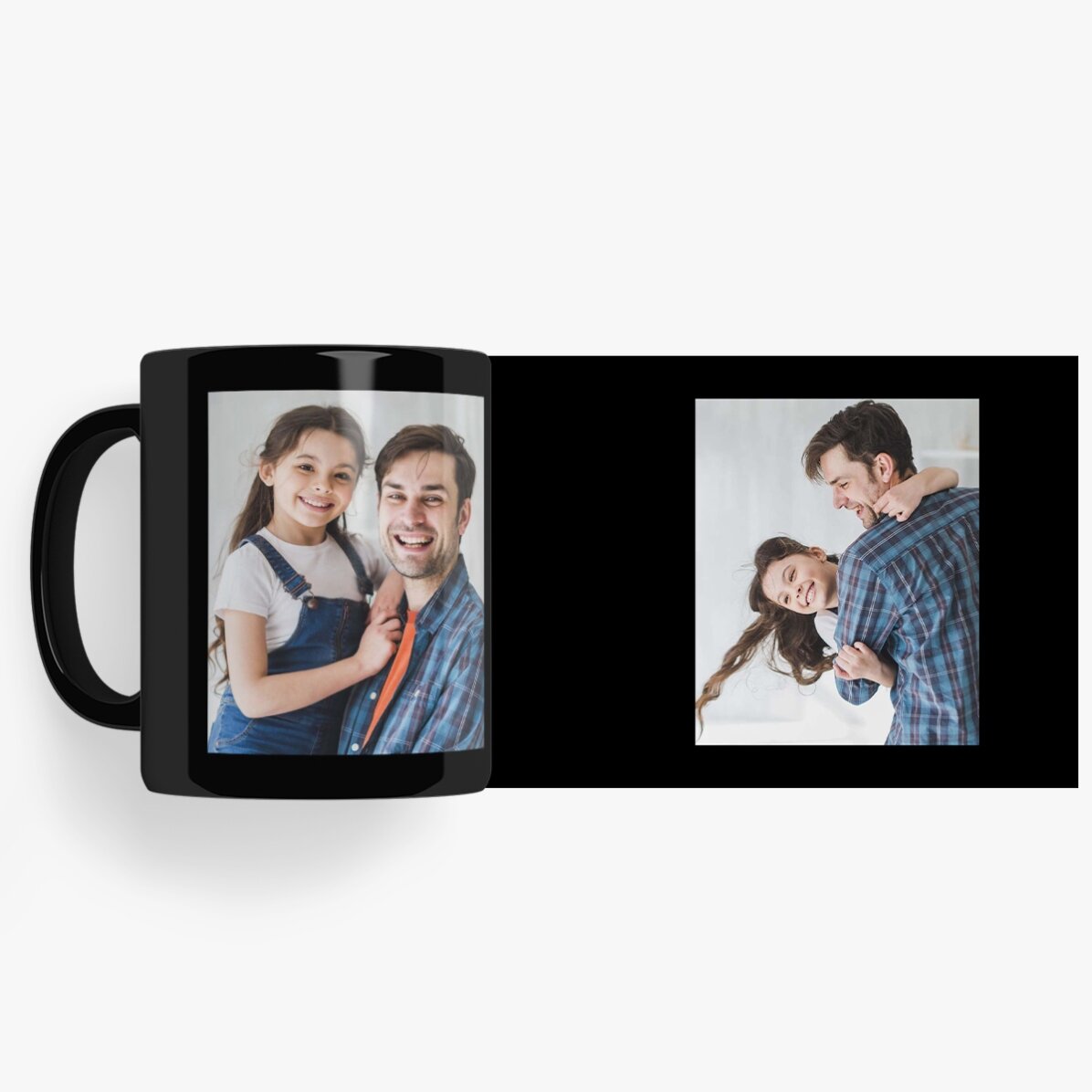 Cană neagră personalizată cu două fotografii