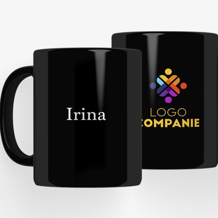 Cană neagră personalizată cu logo și nume