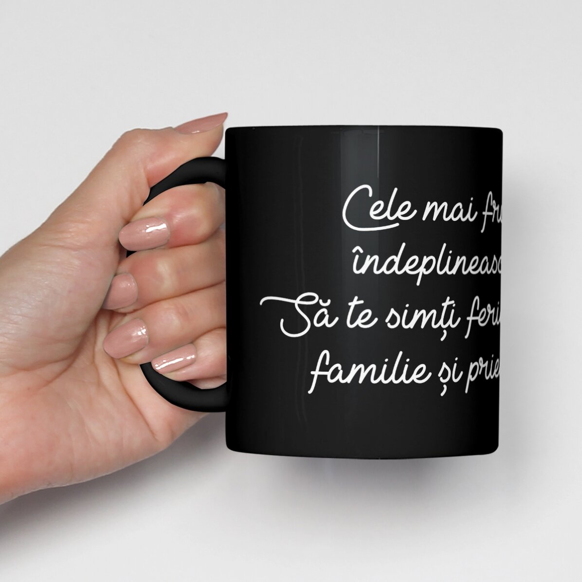 Cană neagră personalizată cu mesaj