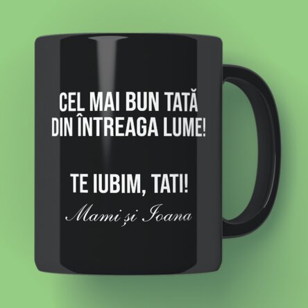 Cană neagră personalizată cu text