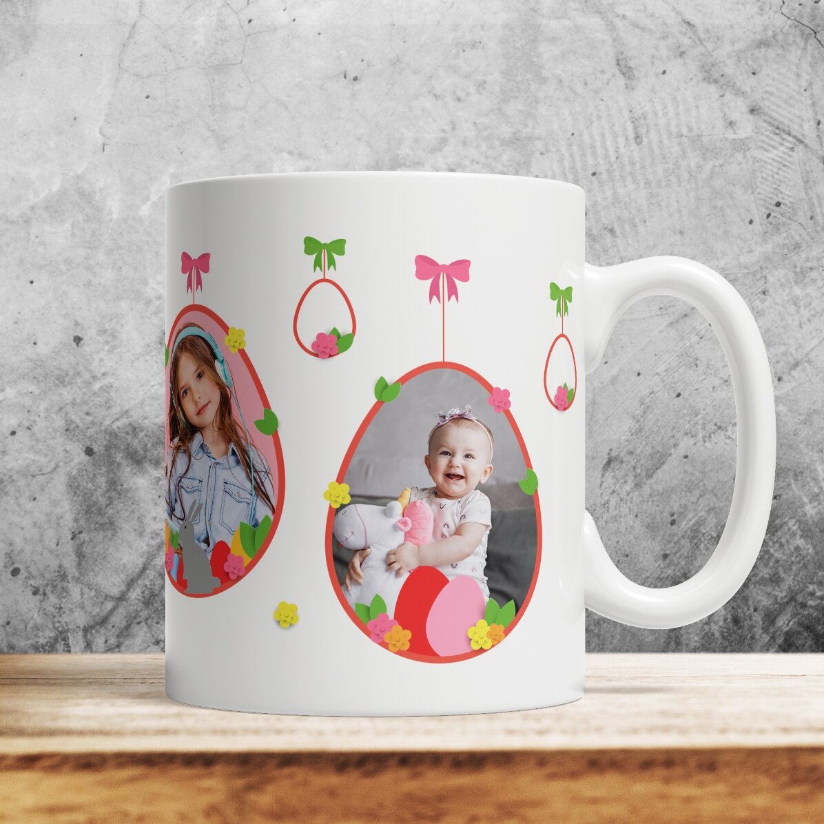 Cană personalizată cu 2 poze și text - Happy Easter