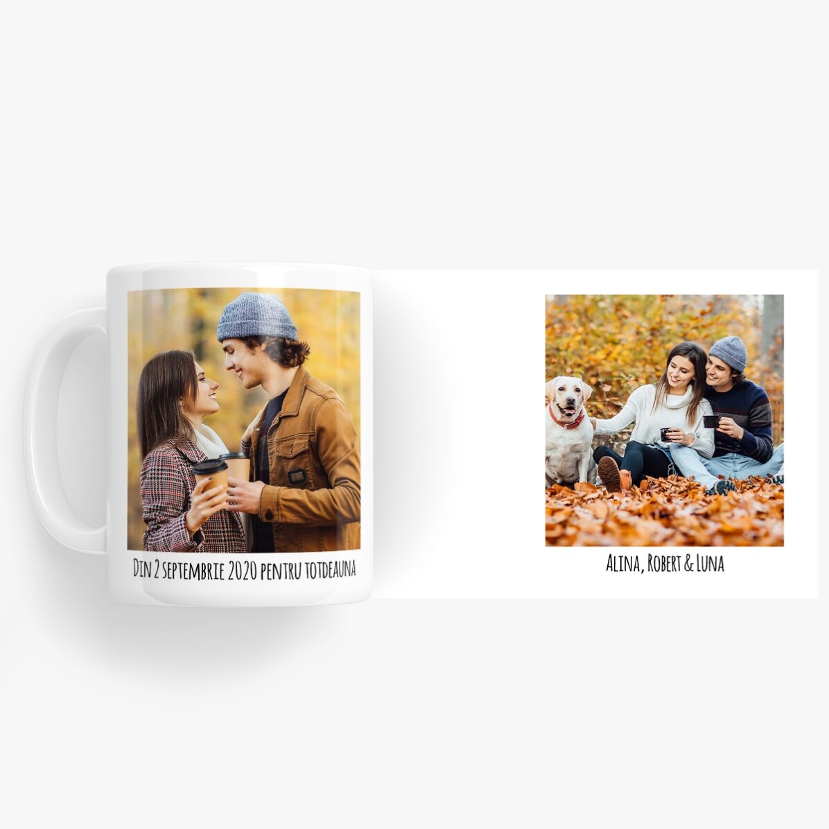 Cană personalizată cu 2 poze și text 