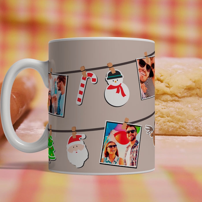Cană personalizată cu 4 poze - model de Crăciun