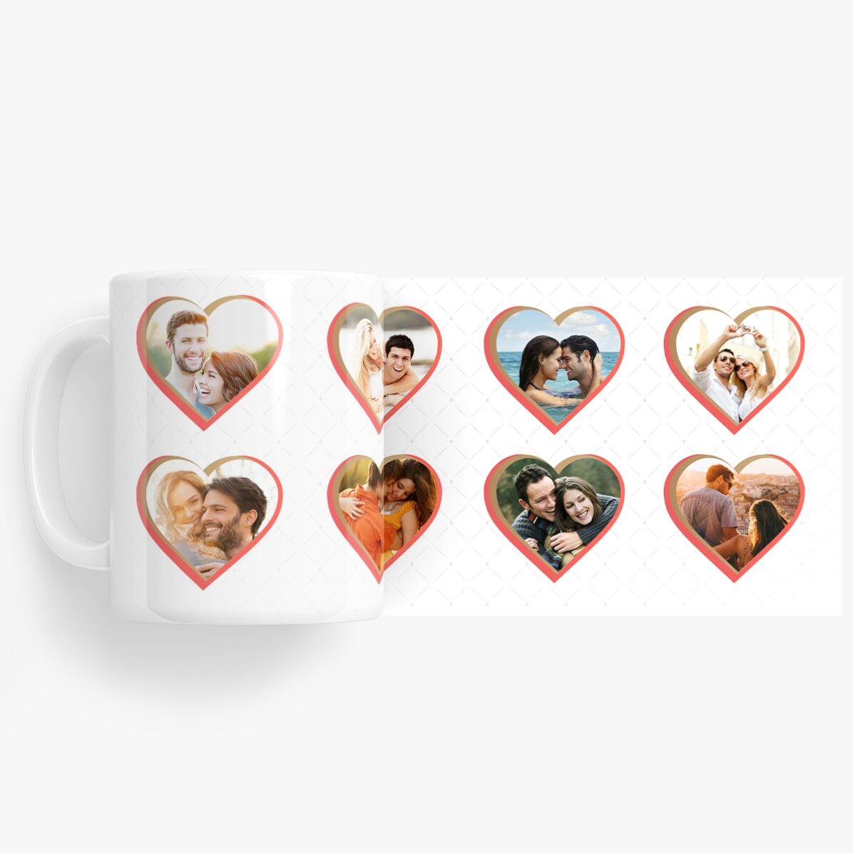 Cană personalizată cu 8 poze în formă de inimă