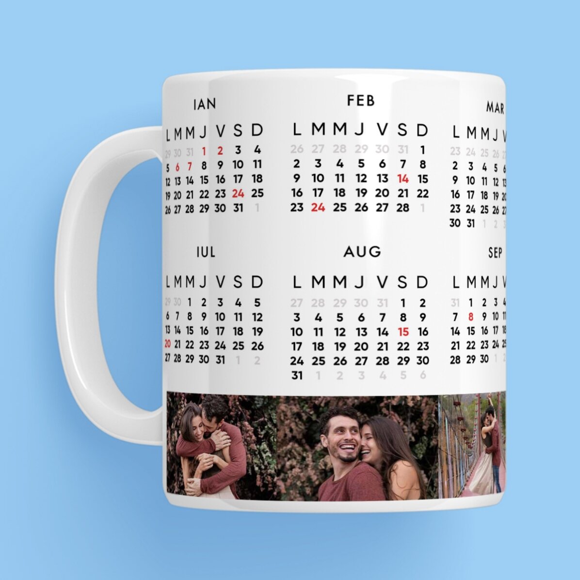 Cană personalizată cu calendar și 6 poze