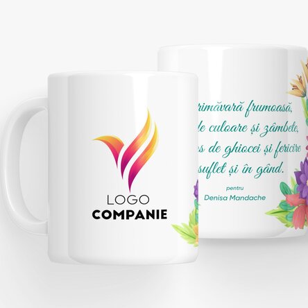 Cană personalizată cu logo și text - Flori de primăvară