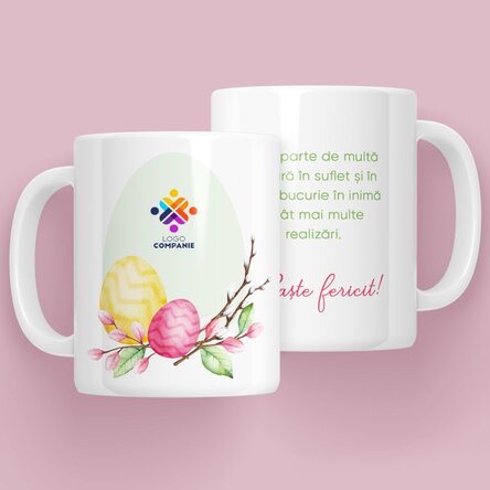 Cană personalizată cu logo și text - Paște fericit!
