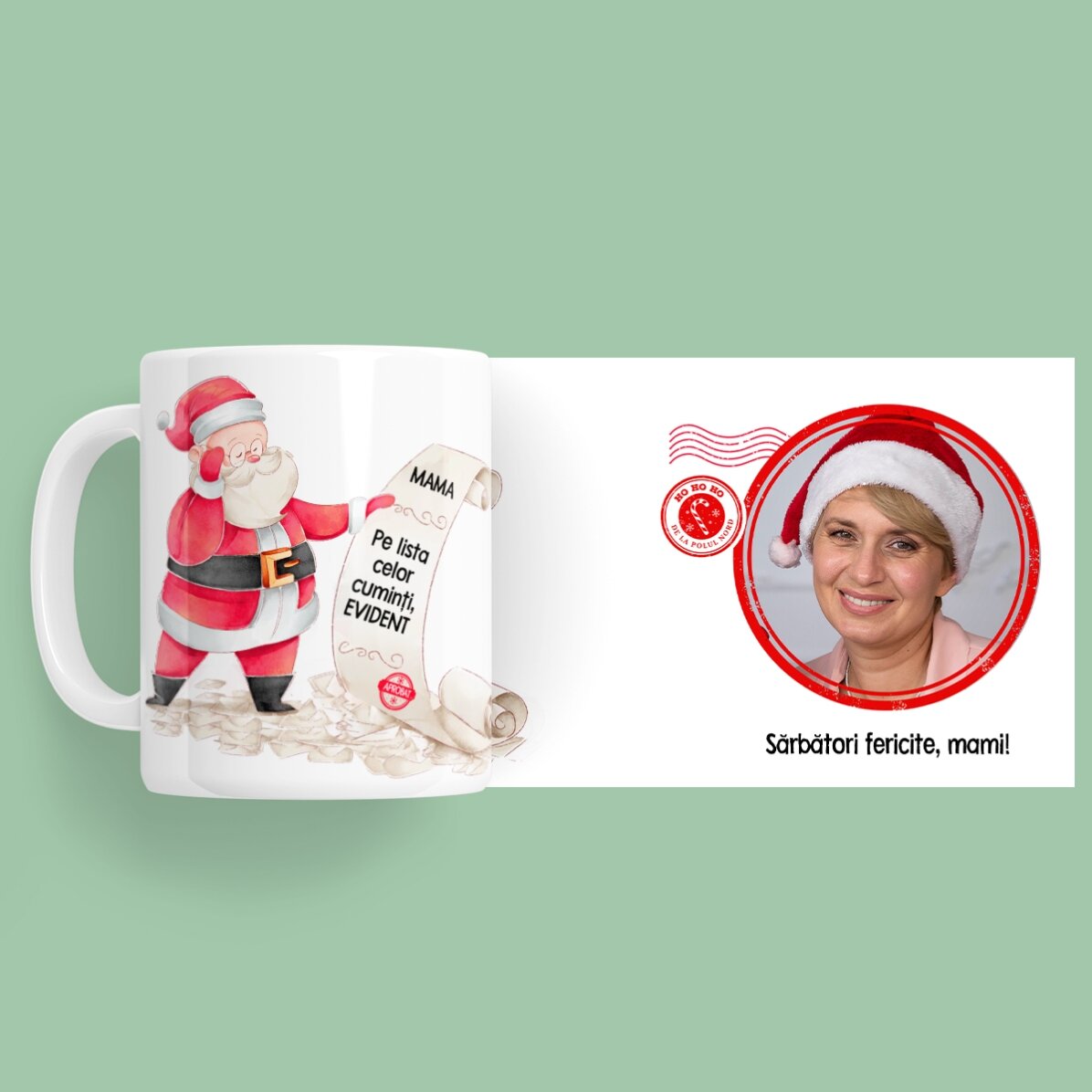 Cană personalizată cu mesaj și poză - Lista moșului